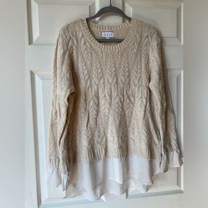 Elle Cream Cable Knit Sweater with White Mock Layered Blouse